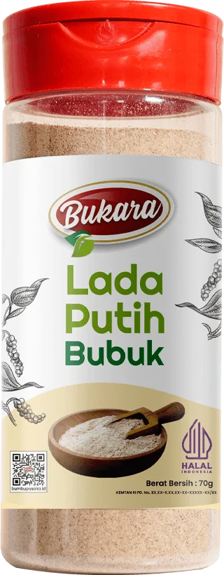 Kemasan botol Lada Putih Bubuk BUKARA
